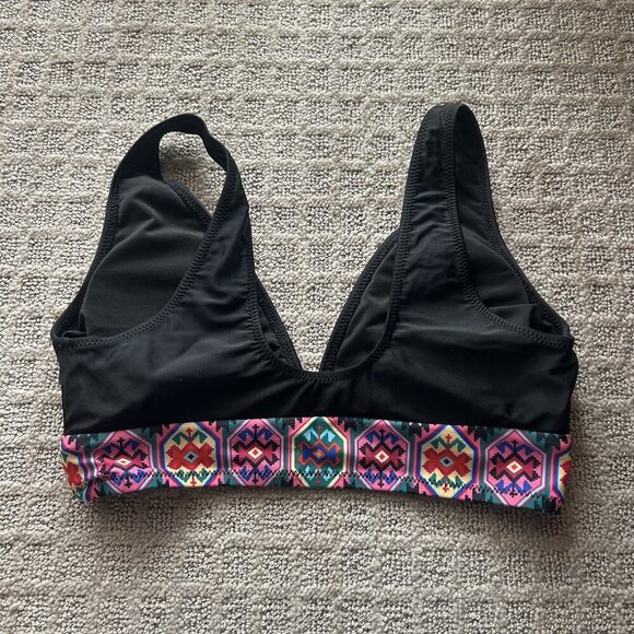 Women XHILARATION Black Multicolor Trim Bikini Swimsuit Top Bathing Suit - Picture 6 of 7